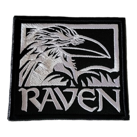 Black and White Embroidered Sew-on Removable Velcro Raven Patch - Picture 1 of 3